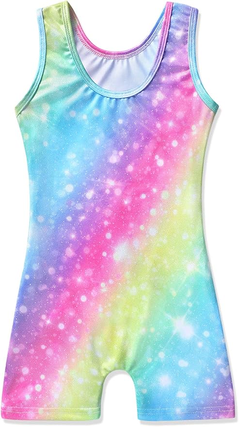 HOZIY Gymnastics Leotards for Girls with Shorts Toddlers Biketards Rainbow Unicorn Dinosaur Mermaid Leopard Flower Galaxy