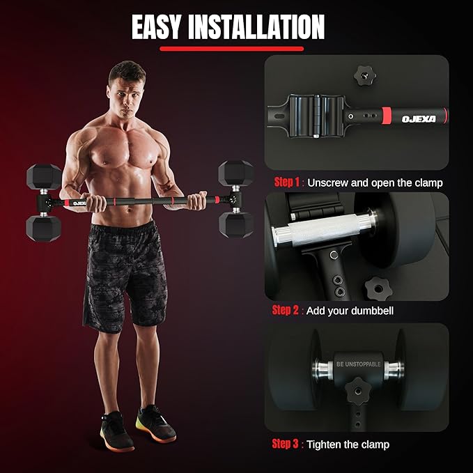 Dumbbell Converter to Barbell Set - Adjustable weights & Up to 200 lb Capacity Weight Barbell - Steel Clamp - Barbell Dumbbells Converter for Home Gym - Weight Lifting for full Body Workouts