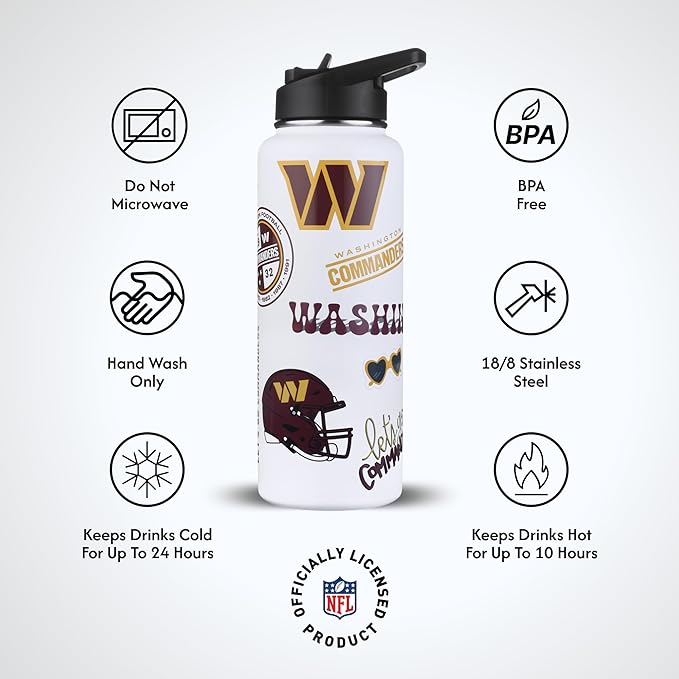 The Memory Company Officially Licensed NFL 34oz Water Bottle - Premium Stainless Steel Double-Wall Insulated, Leakproof Design