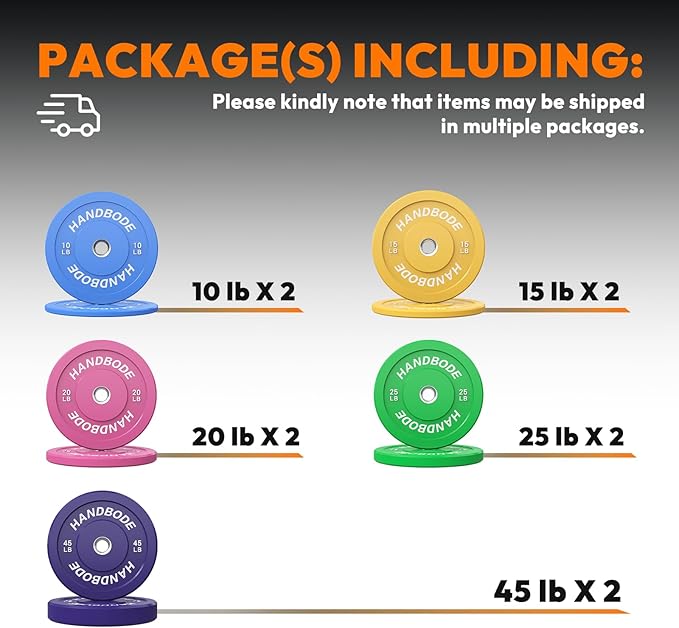2-Inch Weight Plates High Bounce, Olympic Bumper Plate Set 45/100/160/190/260/300lb, Colored Weight Plates Set for Home Gym, Barbell Weights Rubber Strength Training Plate for Weight Lifting