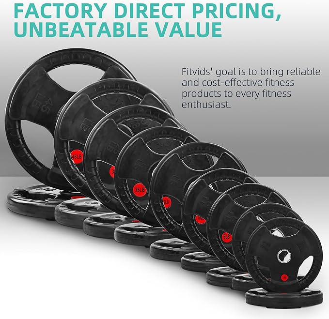 Fitvids Barbell Weight Set, Cast Iron 1" Standard Weight Plates Including 5FT Standard Barbell Bar & Star Locks, 95 Pounds Set (85 Lbs Plates + 10 Lbs Barbell Bar), Multiple Packages