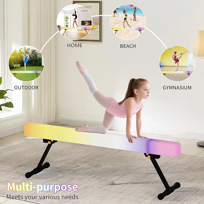 EL&IT·Wings 6ft/8ft Gymnastic Balance Beam, Adjustable High and Low Level Floor Beam - Highly Stable - Gym Practice Training Equipment for Kids Children Girls Home