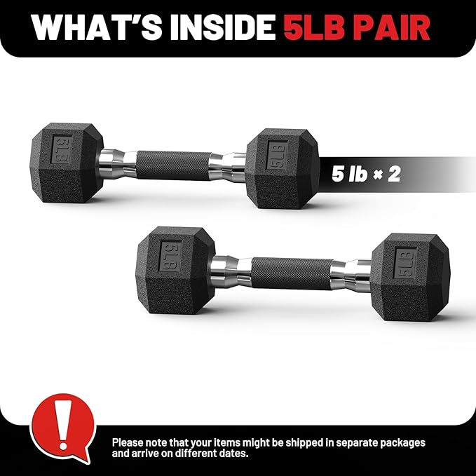 PAPABABE Hex Dumbbell Set with Rubber Grip 2.5-125lb, Odorless Rubber Coated Weight Fixed Dumbbells Set of 2, Weights for Women at Home, Hand Weights for Home Gym & Strength Training,Pesas Para Ejercicios