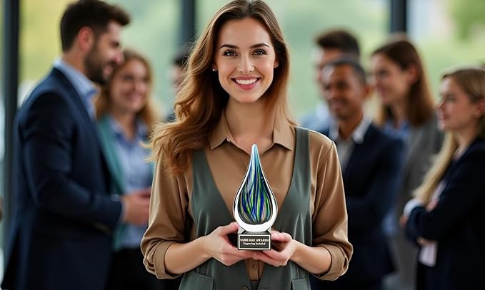 Hand-Blown Art Glass Award – Custom Engraved Elegant Award for Corporate, Sports Retirement Volunteer Recognition Leadership Personal Milestones Employee Gifts