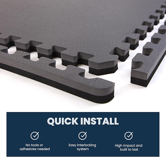 FlooringInc's 1" Thick Foam Tiles, 3'x3' or 2'x2' Reversable Interlocking Tiles, Ideal Yoga Mat, Gymnastics Mat, Workout Mat for MMA and Jiu Jitsu Training