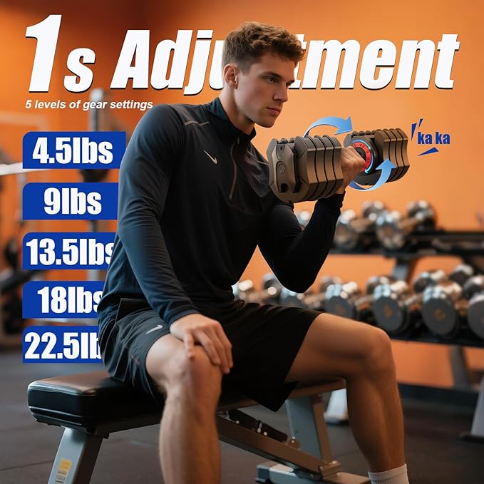 Adjustable Dumbbell Set 22.5LB, Anti-Slip Handle, 5 Level Gym Dumbbell Set with Free Weights Change, Secure Lock Slots, Home Strength Training Equipment for Men and Women