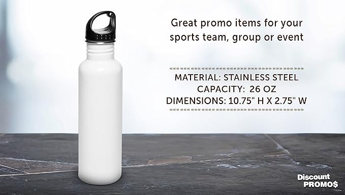 DISCOUNT PROMOS Stainless Steel Water Bottles 26 oz. Set of 10, Bulk Pack - Reusable, Leak Proof, Perfect for Gym, Hiking, Camping, Outdoor Sports - White