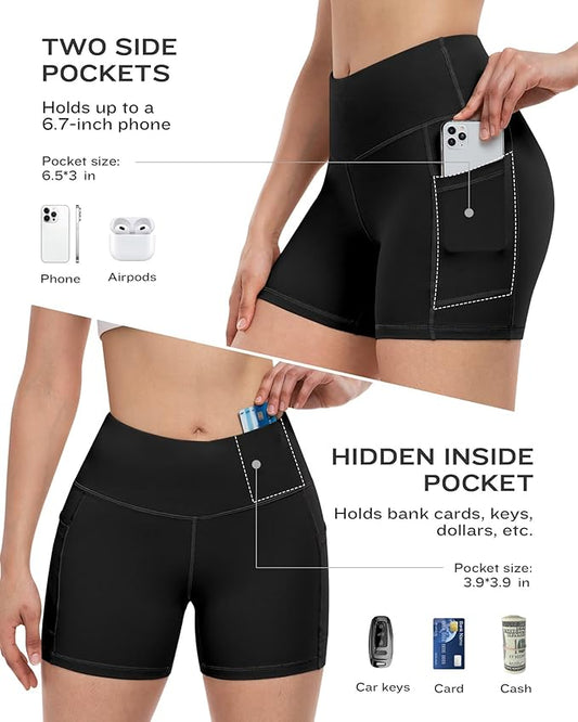 ATHVOTAR Biker Shorts Women with Pockets - 3"/5"/8" High Waisted Workout Spandex Tummy Control Gym Running Yoga Shorts
