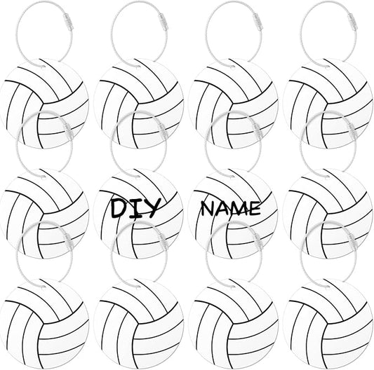 12 Pcs Volleyball Luggage Tags for Travel Suitcases Labels with Metal Ring 2.75in Volleyball Keychain, PVC Name Id and DIY Pocket Hug Card,Backpack Charm for Men Women Travel Bag Suitcase