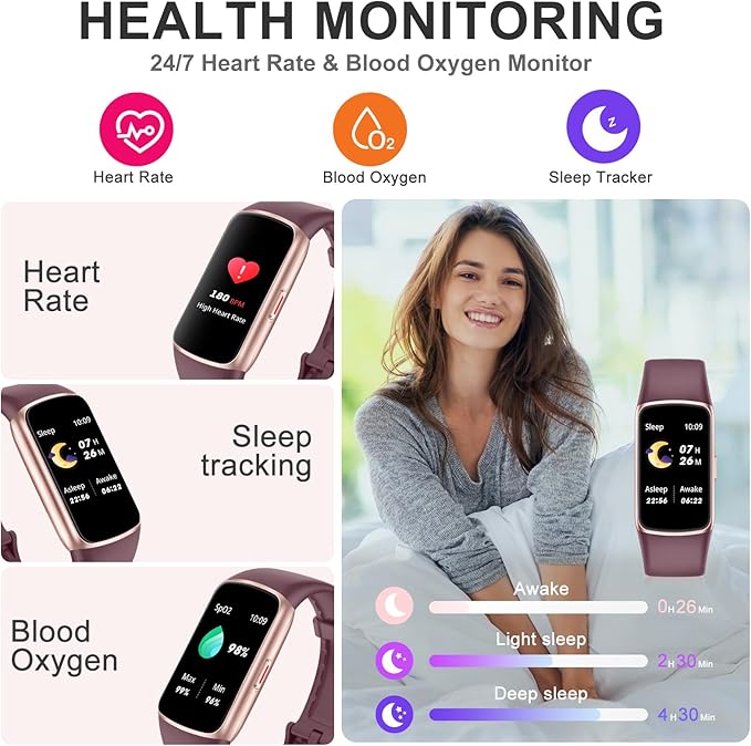 Fitness Tracker Step Counter with 24/7 Heart Rate Blood Oxygen Sleep Monitor, 1.47''AMOLED Touch Color Screen, Pedometer Watch for Women Men