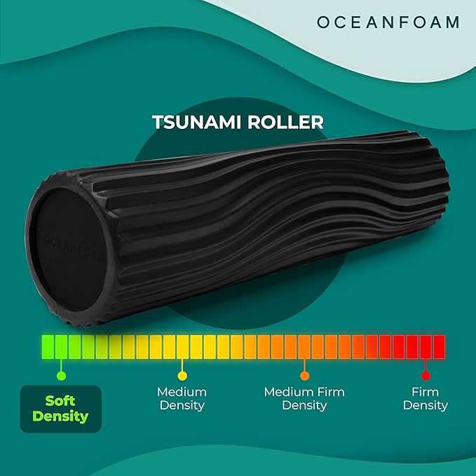Oceanfoam Tsunami Roller (Black) - Extra-Large, 26" x 5.9" - Soft, Textured Foam Roller for Physical Therapy, Back Pain, Exercise & Stretching - Wave Textured - Yoga, Athletics, & Wellness
