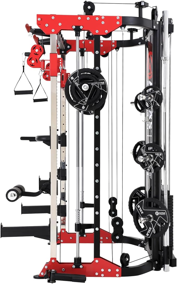 Altas Strength Smith Machine 3058G Home Gym Equipment with 1000 lbs Weight Capacity, 2000 lbs Cables for Versatile Workouts Squats Presses Pulling Lunges Deadlifts Easy Assembly Included Accessories
