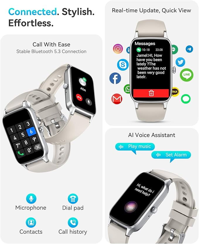 Fitness Activity Tracker for Women Men, Smart Watch Compatible with iPhone Android, IP68 Waterproof Step Counter with 110+ Sports, Sleep Monitor, Calorie Counter (Casual, Starlight, 1.57)