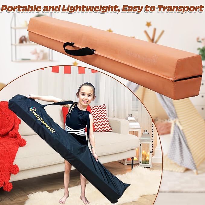 PreGymnastic 6FT/8FT/9.5FT Folding Balance Beam for Kids Ages 3-12, Foldable Gymnastics Floor Beam-Extra Firm Suede Cover with Carrying Bag for Home-Gym Equipment for Toddler Teenager