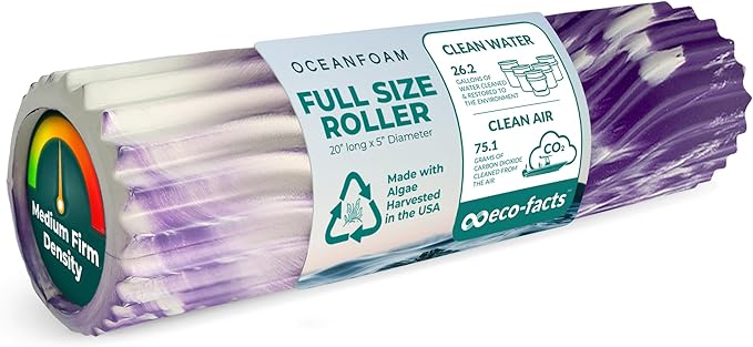 Oceanfoam Tidal Roller - Purple Marbled - Muscle Massage Foam Roller for Back Pain & Stretching - Firm and Ergonomic Wide Wave Textured - Yoga, Athletics, & Wellness - Full Size, 20" x 5"