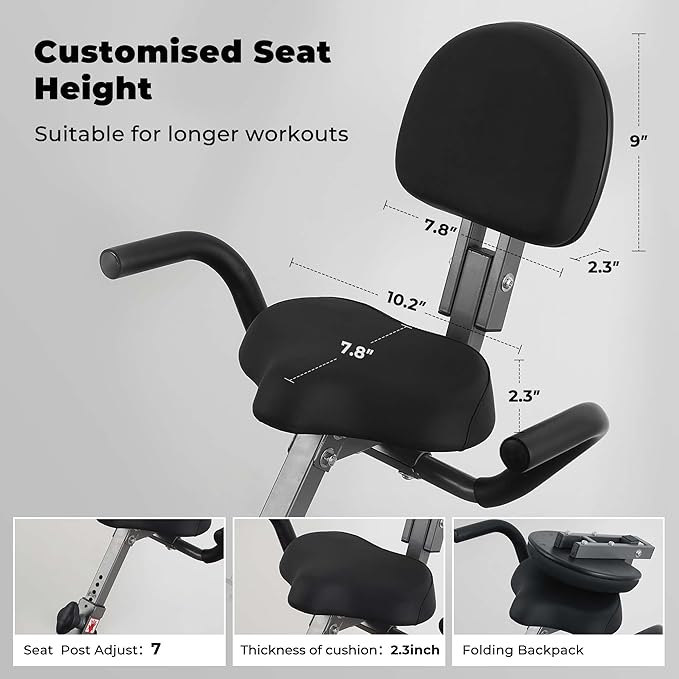 Exercise Bike, Stationary Bike for Home, Folding Exercise Bike with 10 Level Magnetic Resistance, Arm Resistance Bands &Pulse Sensor, LCD Monitor for Home Workout