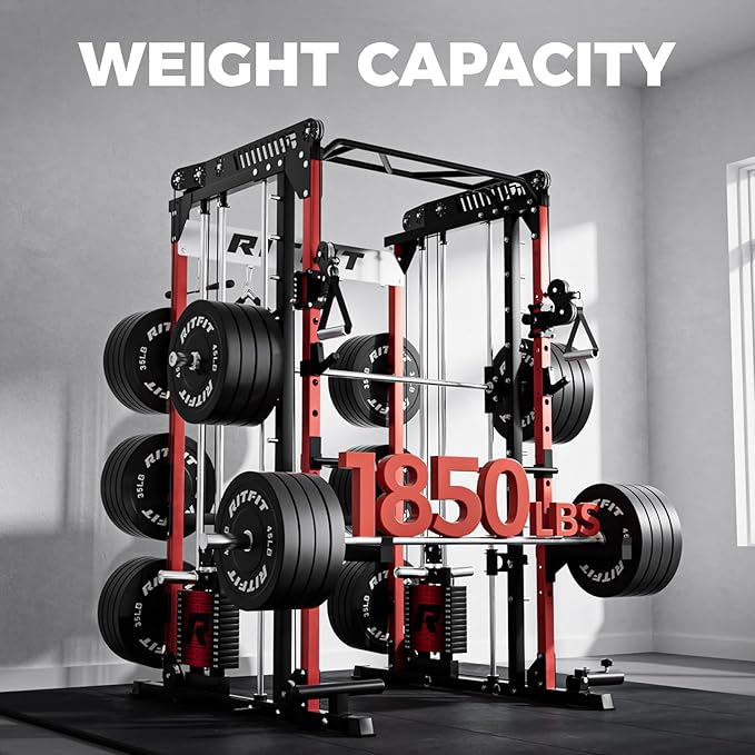 RitFit M1 Pro Smith Machine Package, All-in-One Power Cage with Weight Stack Set, Includes LAT Pulldown & Cable Crossover System for Home Gyme