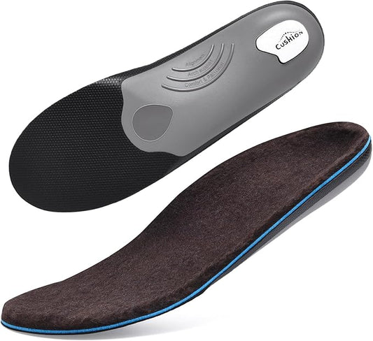 VALSOLE 250+lbs Winter Thermal Wool Insoles for Men Women,Plantar Fasciitis Orthotics Insert,for Flat Feet,High Arch,Foot Pain,Standing All Day Boot Work Shoe Warm Insoles(327mm)