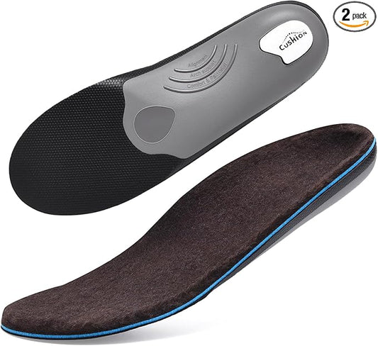 VALSOLE 250+lbs Winter Thermal Wool Insoles for Men Women,Plantar Fasciitis Orthotics Insert,for Flat Feet,High Arch,Foot Pain,Standing All Day Boot Work Shoe Warm Insoles(294mm)