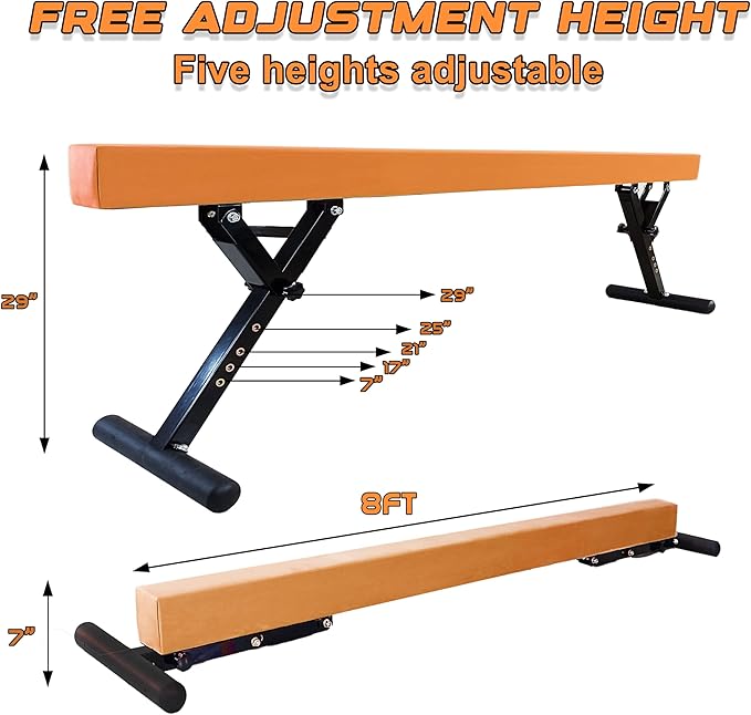 Adjustable Balance Beam for Kids, 8FT Gymnastics Beam with Anti-Slip Legs, High and Low Floor Beam for All Gymnastics Levels, Professional Gymnastic Equipment for Home, Gym Center