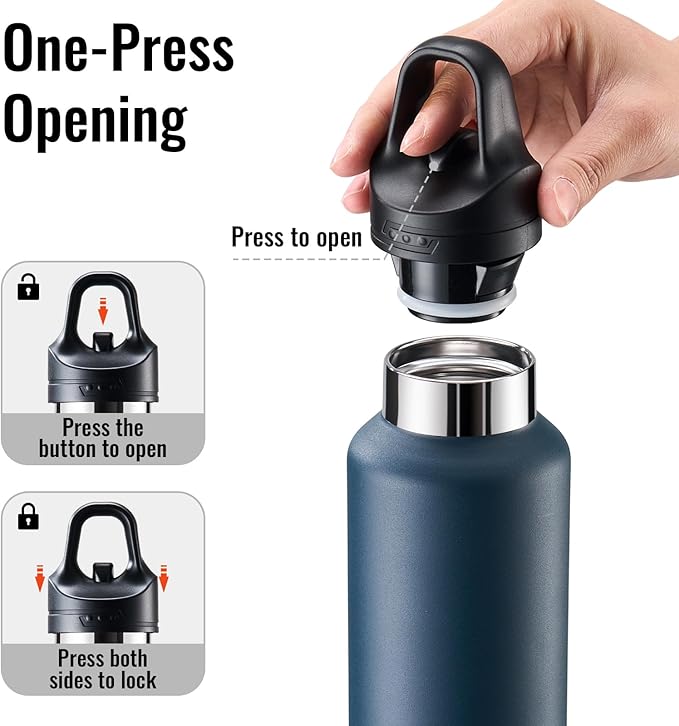 Insulated Water Bottle 21 OZ, Insulated Tumbler with One-Touch Open, Travel Water Bottle with Leak-Proof Design, Sports Water Bottle for Women & Men (Blue)