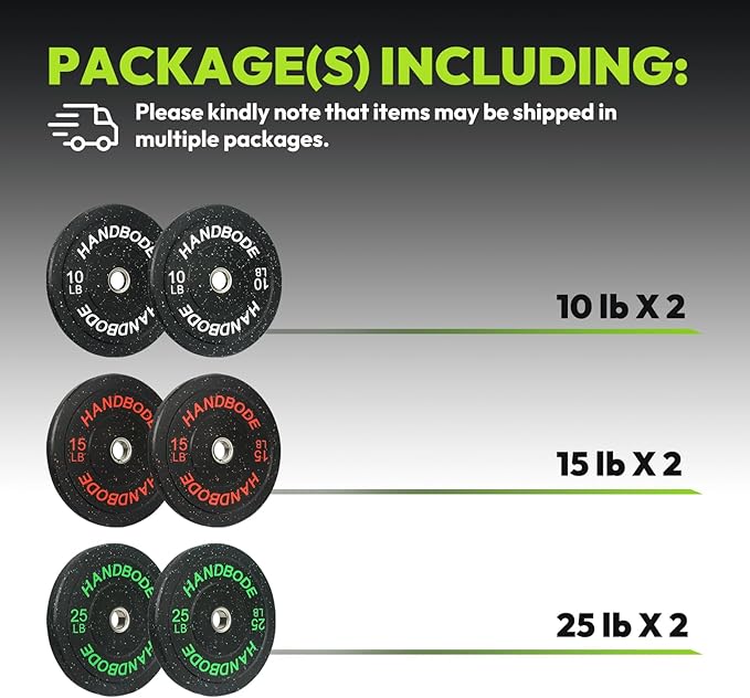 2-Inch Weight Plates High Bounce, Olympic Bumper Plate Set 45/100/160/190/260/300lb, Colored Weight Plates Set for Home Gym, Barbell Weights Rubber Strength Training Plate for Weight Lifting
