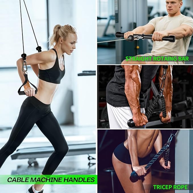 Cable Machine Attachment Set for Gym, LAT Pulldown Attachments, Cable Machine Accessories with Curl Pulldown Bar, Tricep Pull Down Attachment, V Bar, Fitness Equipment Cable Accessories for Home Gym
