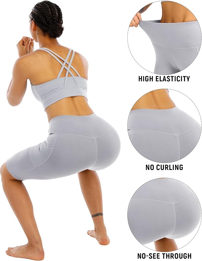 WHOUARE 4 Pack Biker Yoga Shorts with Pockets for Women,High Waisted Athletic Running Workout Gym Shorts Tummy Control
