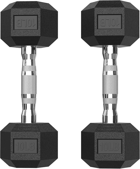 PAPABABE Hex Dumbbell Set with Rubber Grip 2.5-125lb, Odorless Rubber Coated Weight Fixed Dumbbells Set of 2, Weights for Women at Home, Hand Weights for Home Gym & Strength Training,Pesas Para Ejercicios