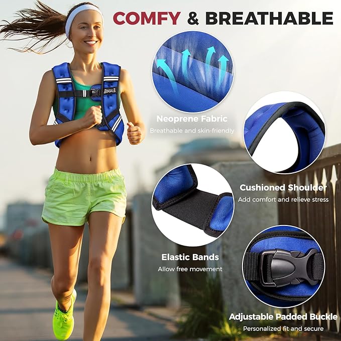 BAGAIL Weighted Vest, 5lb/8lb/10lb/12lb/15lb/20lb/25lb/30lb Weight Vest for Walking & Weight Loss, Reflective Rucking Vest with Phone Pouch for Women & Men, Home Gym & Outdoor Training