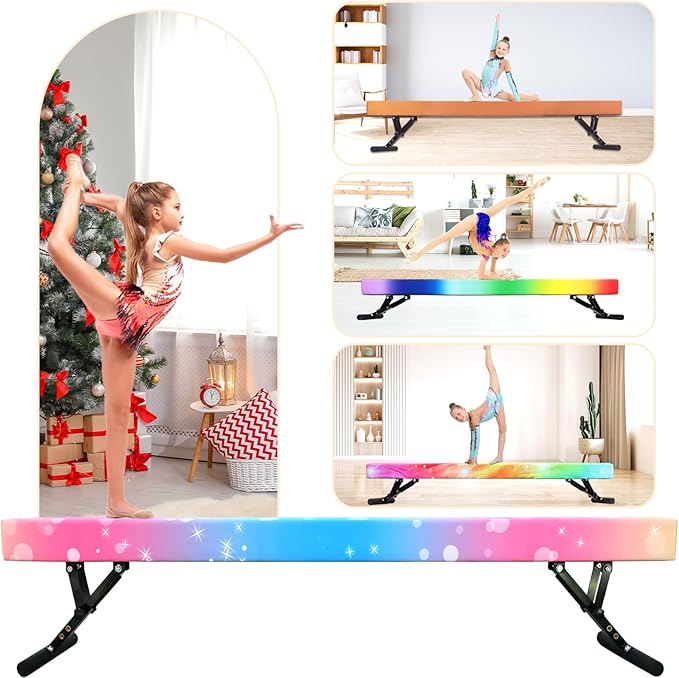 Adjustable Balance Beam for Kids, 8FT Gymnastics Beam with Anti-Slip Legs, High and Low Floor Beam for All Gymnastics Levels, Professional Gymnastic Equipment for Home, Gym Center