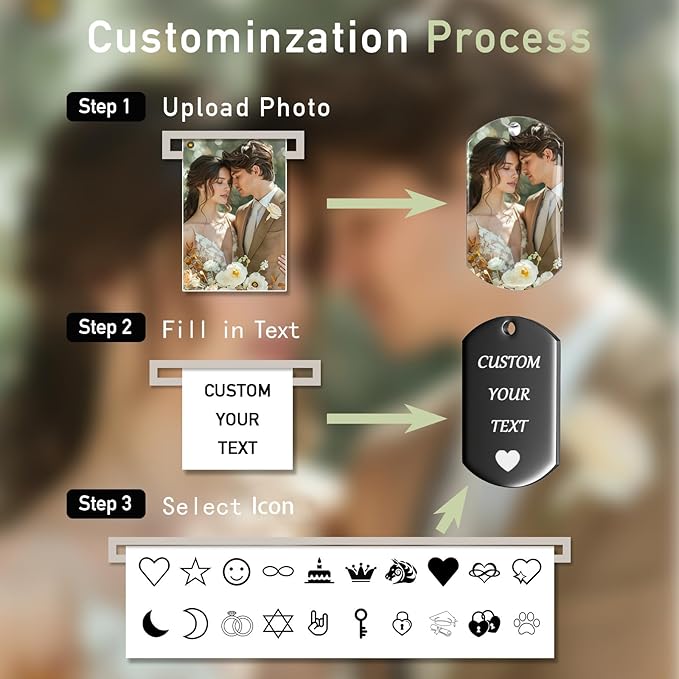 QYH Custom Keychain with Picture - Personalized Key Chain Laser Engraved Photo Text Gold Keychains Customized Gifts for Men