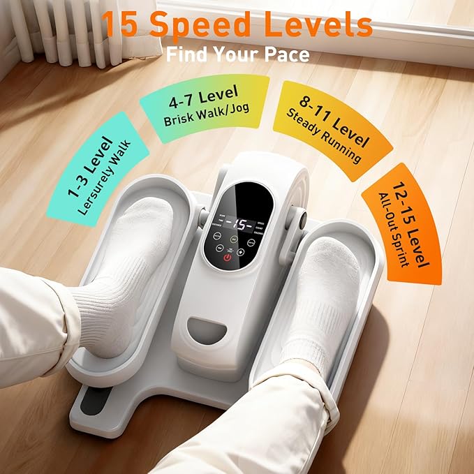 Under Desk Elliptical Exercise Machine, Electric Ellipse Leg Exerciser as Seen on TV, 15 Speeds Foot Exerciser While Sitting for Seniors, Portable Seated Pedal Exerciser for Home Office