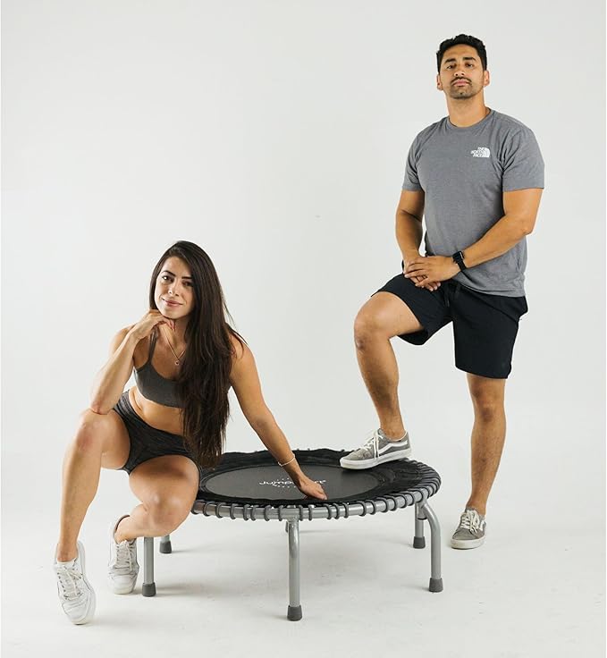 JumpSport 350 PRO Fitness Trampoline, Cardio Workout, No-Tip Arched Legs Home Gym Equipment, Adjustable Bungees & 60 Day Trial Video