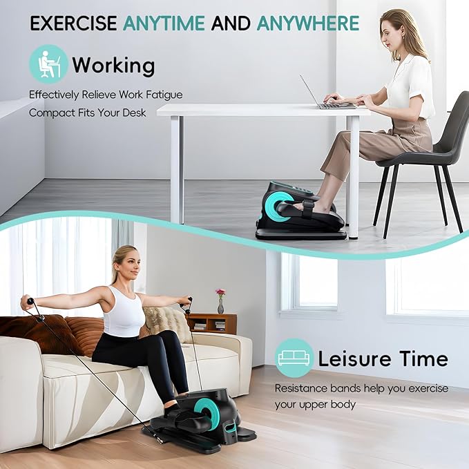 Under Desk Elliptical Machine,Electric Elliptical Leg Exerciser for Seniors with 12 Adjustable, Portable Quiet Elliptical Exercise Machine, Seated Pedal Exerciser with Resistance Band Quiet & Portable