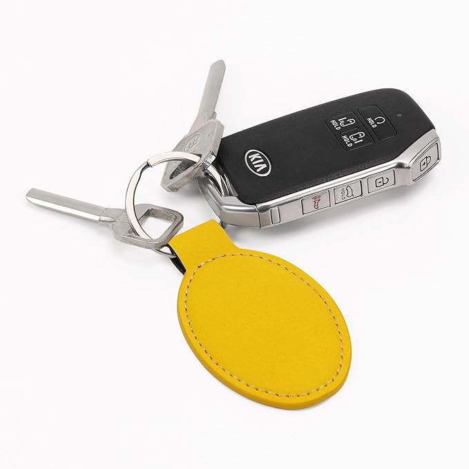 LaserGram Oval Keychain, Quad, Personalized Engraving Included (Yellow)