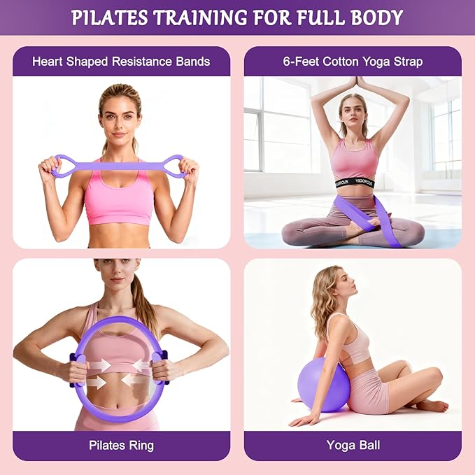 Pilates Equipment Kit For Women, Home Pilates Kit With 15" Pilates Ring, Home Workout Pilates Ring Set With Resistance Bands, Yoga Ball & Guides, Pilates Ring And Ball Set For Starters Home Workouts