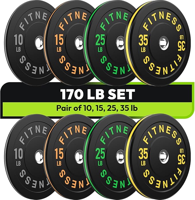 2-Inch Weight Plates High Bounce, Olympic Bumper Plate Set 45/100/160/190/260/300lb, Colored Weight Plates Set for Home Gym, Barbell Weights Rubber Strength Training Plate for Weight Lifting