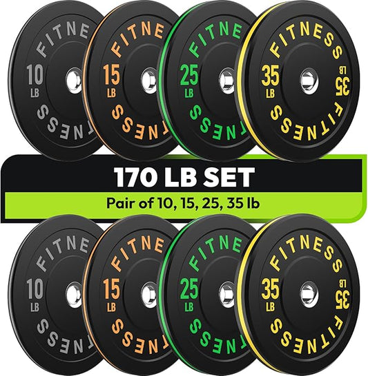 2-Inch Weight Plates High Bounce, Olympic Bumper Plate Set 45/100/160/190/260/300lb, Colored Weight Plates Set for Home Gym, Barbell Weights Rubber Strength Training Plate for Weight Lifting