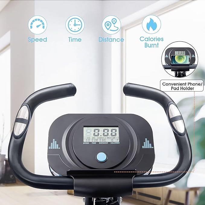Merax Exercise Bike,Workout Bikes for Home,Folding Stationary Bikes for Home with 16-Level Magnetic Resistance, 300LBS Capacity X-Bike Indoor Exercise Equipment with Heart Rate Sensor & LCD Monitor