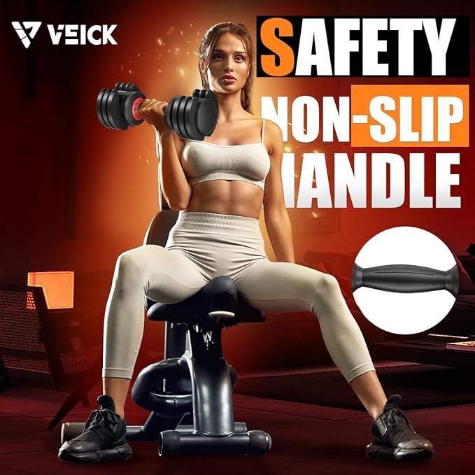 VEICK 25 lbs Adjustable Dumbbell with Anti-Slip Turning Handle, Fast Adjust Weight for Men Women, Exercise Equipment with Tray for Home Gym Full Body Workout Fitness