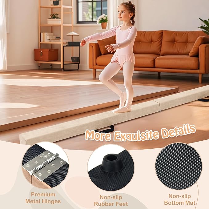 Giantex 7FT/8FT/9FT Balance Beam, Folding Gymnastics Beam w/Carry Handles, Floor Foam Gymnastics Equipment for Kids, Non Slip Rubber Base for Exercise, Practice & Professional Home Training