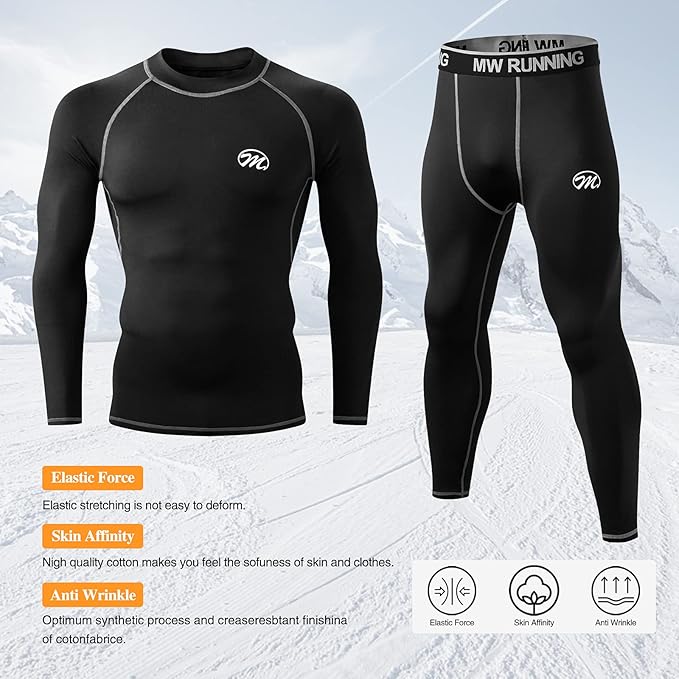 Men Thermal Underwear Set Long Johns with Fleece Lined Base Layer Men Cold Weather Top Bottom for Skiing Running