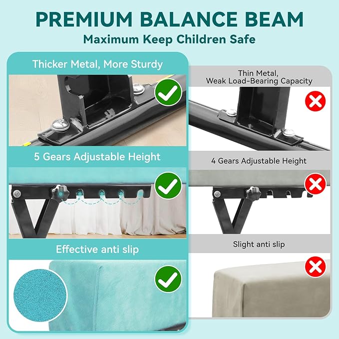 FBSPORT 8ft Adjustable Balance Beam: High and Low Floor Beam Gymnastics Equipment for Kids/Adults,Gymnastics Beam for Training,Practice, Physical Therapy and Professional Home Training with Legs