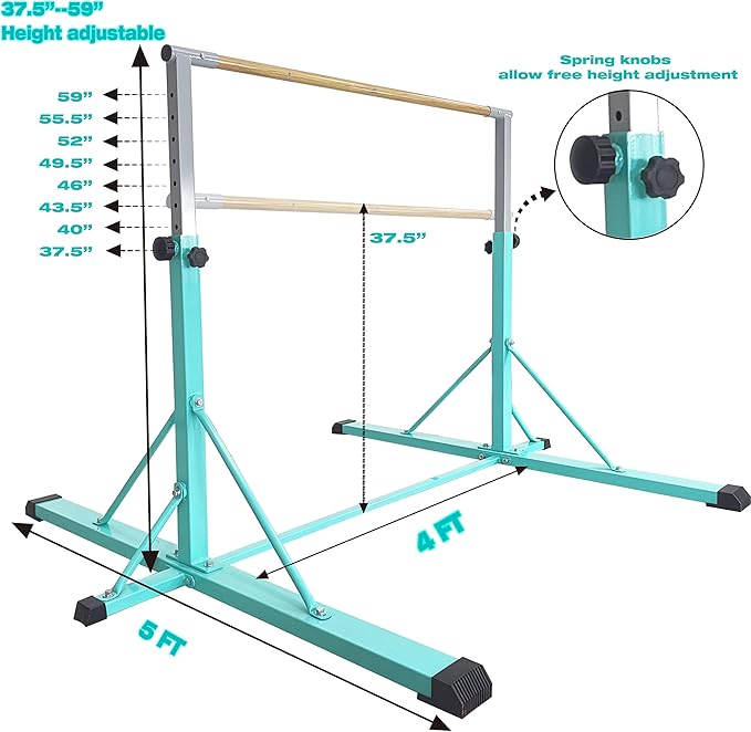Gymnastics Bar for Kids Ages 3-15, 35" to 60" Adjustable Height, 4FT Wide Base - Professional Kip Bar with 360° Stability & Fiberglass Crossbar, Easy Fold&Solid Design for Home Training