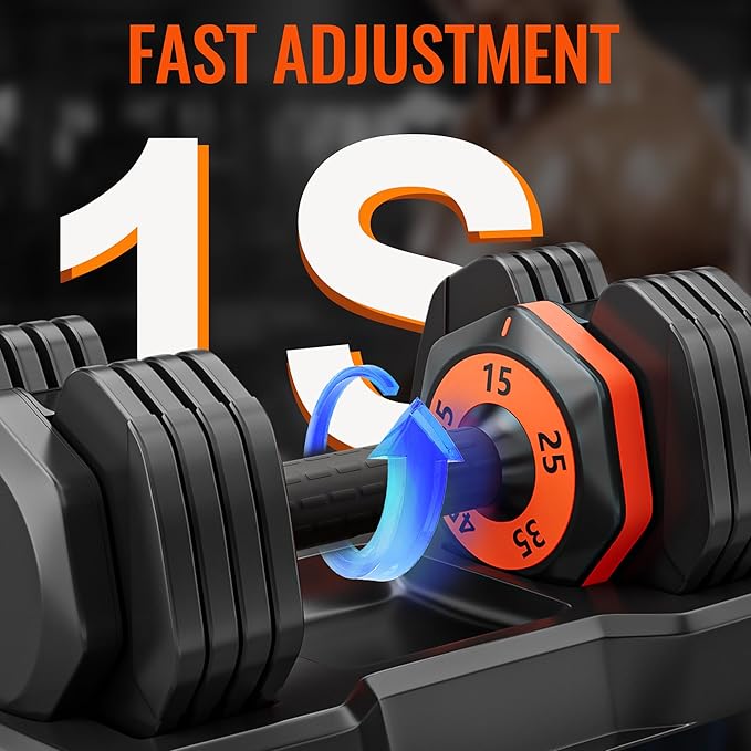 VEICK 25 lbs Adjustable Dumbbell with Anti-Slip Turning Handle, Fast Adjust Weight for Men Women, Exercise Equipment with Tray for Home Gym Full Body Workout Fitness