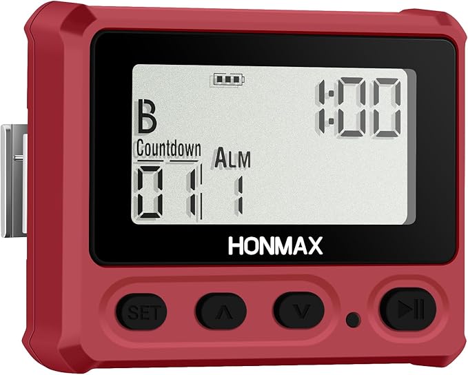 Digital Interval Timer, Stopwatch with Backlight, USB-C Rechargeable Clock, Red