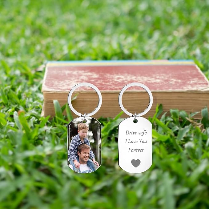 QYH Custom Keychain with Picture - Personalized Key Chain Laser Engraved Photo Text Gold Keychains Customized Gifts for Men