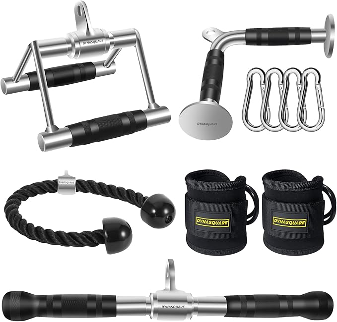 Tricep Press Down Cable Machine Attachment, Heavy Duty Solid Steel Body Training Lat Pulldown Home Gym Accessories, Double D Row Handle, V Bar, Ankle Straps, Tricep Rope, Pull Down Bar