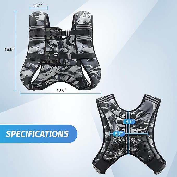 ZELUS Weighted Vest, 6lb/8lb/12lb/16lb/20lb/25lb/30lb Weight Vest with Reflective Stripe for Workout, Strength Training, Running, Fitness, Muscle Building, Weight Loss, Weightlifting